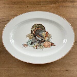 Fitz and Floyd Japan HARVEST Turkey Oval Platter Fine Porcelain Vintage 14" Oval